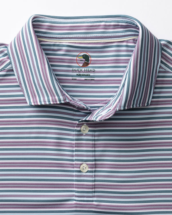 Long Drive Performance Polo - Caro Stripe - Aubergine