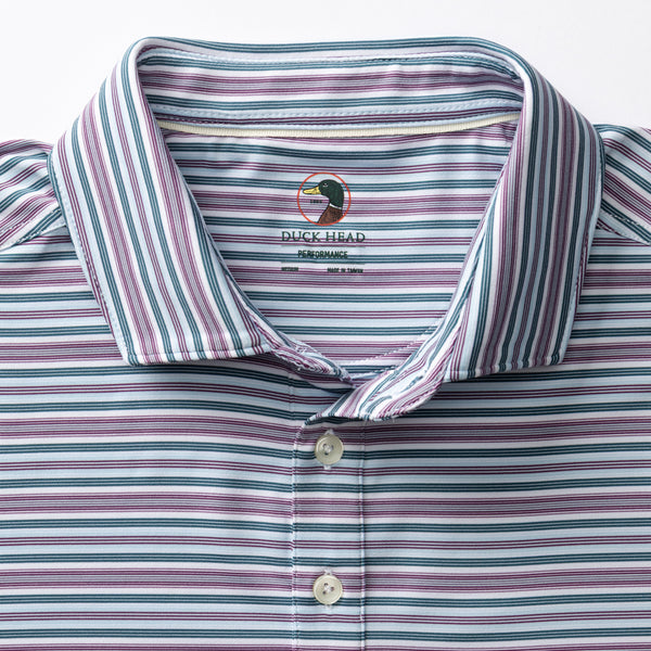 Long Drive Performance Polo - Caro Stripe - Aubergine