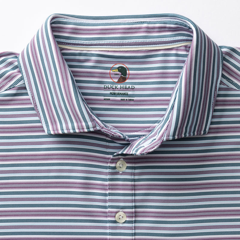 Long Drive Performance Polo - Caro Stripe - Aubergine