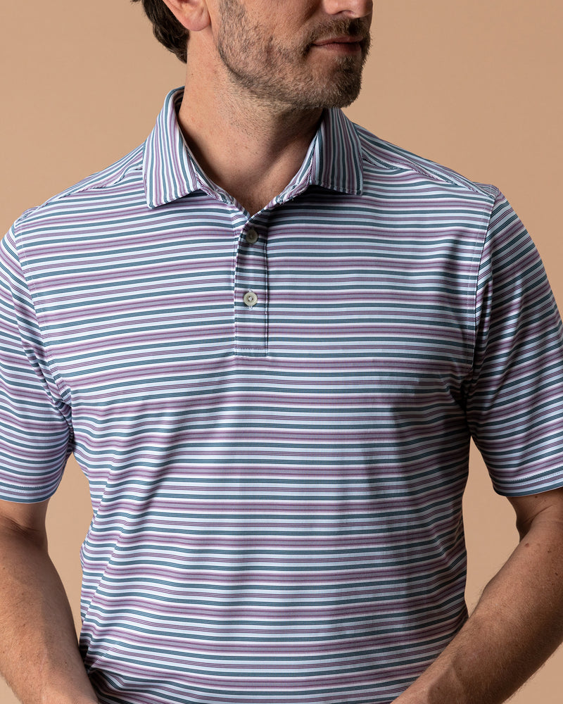 Long Drive Performance Polo - Caro Stripe - Aubergine