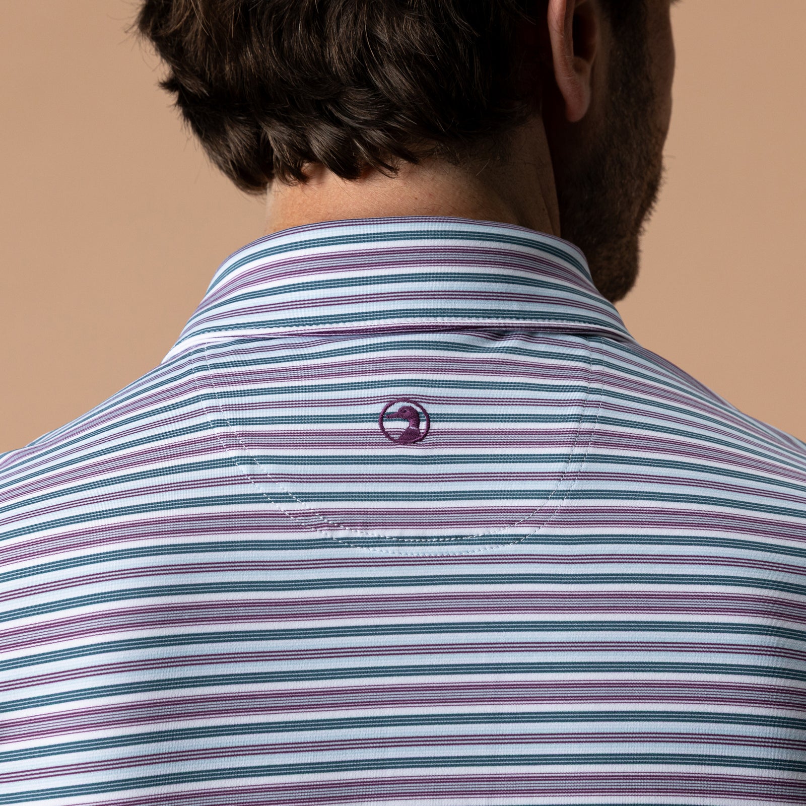 Long Drive Performance Polo - Caro Stripe - Aubergine