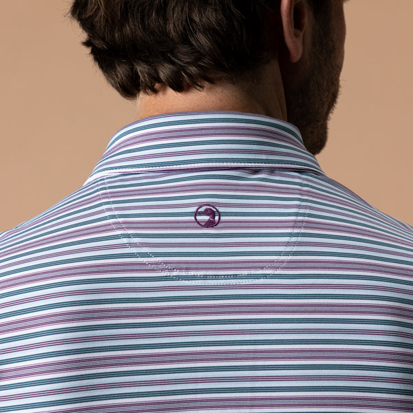 Long Drive Performance Polo - Caro Stripe - Aubergine