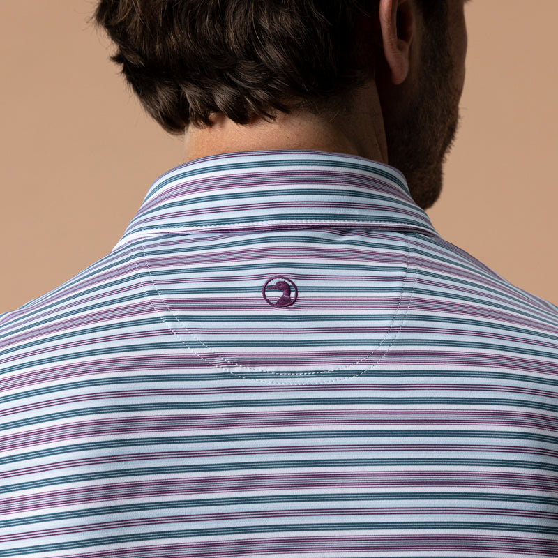 Long Drive Performance Polo - Caro Stripe - Aubergine