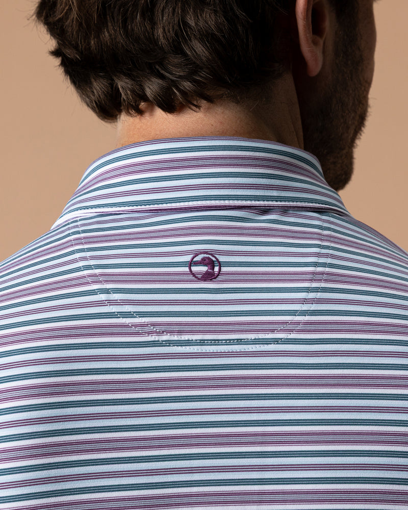Long Drive Performance Polo - Caro Stripe - Aubergine