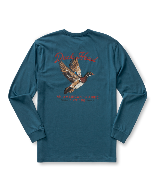 Flying Wood Duck T-Shirt - Stormy Teal
