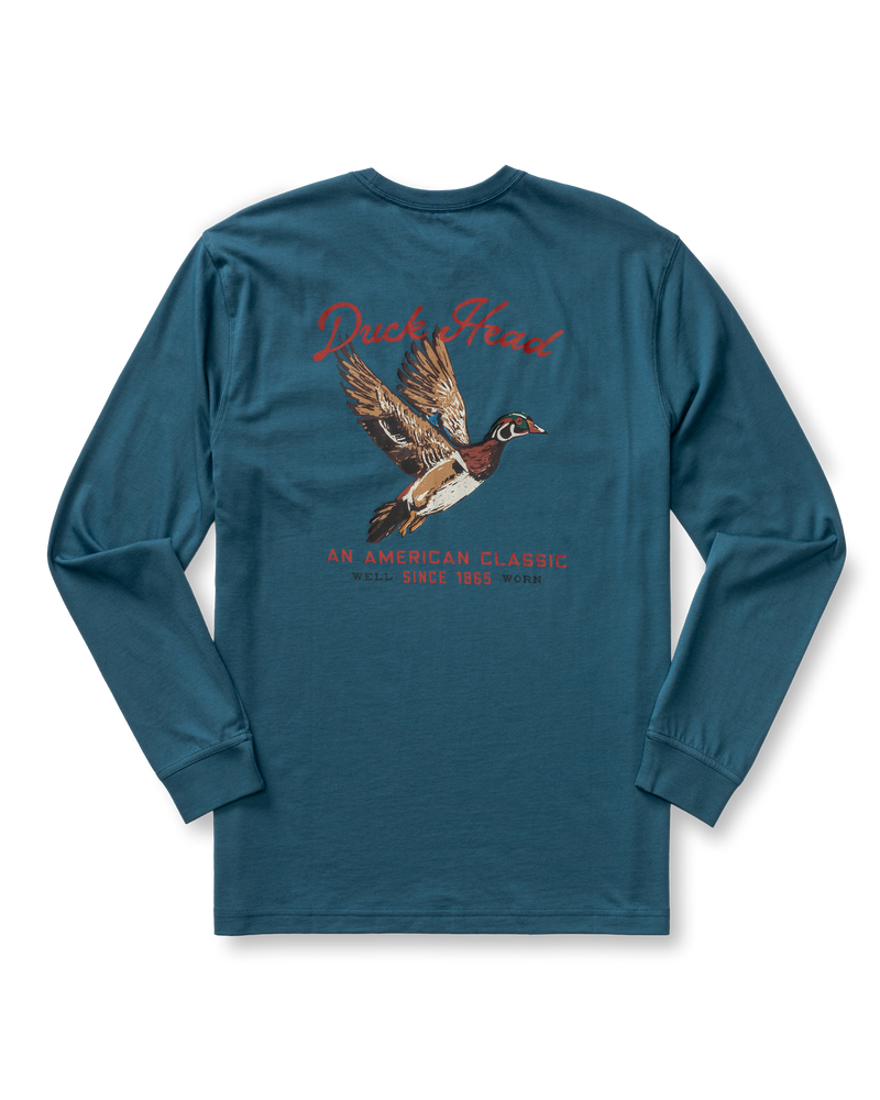 Flying Wood Duck T-Shirt - Stormy Teal