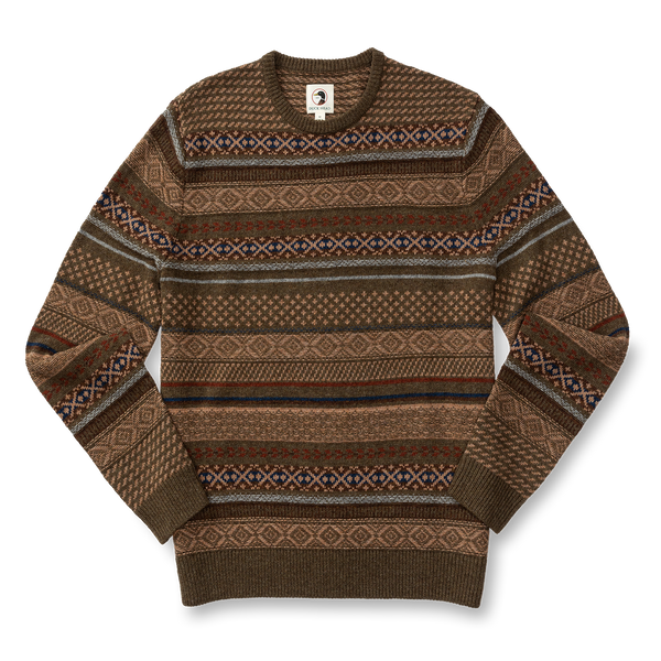 Birch Fair Isle Merino Crewneck Sweater - Olive Pine Heather