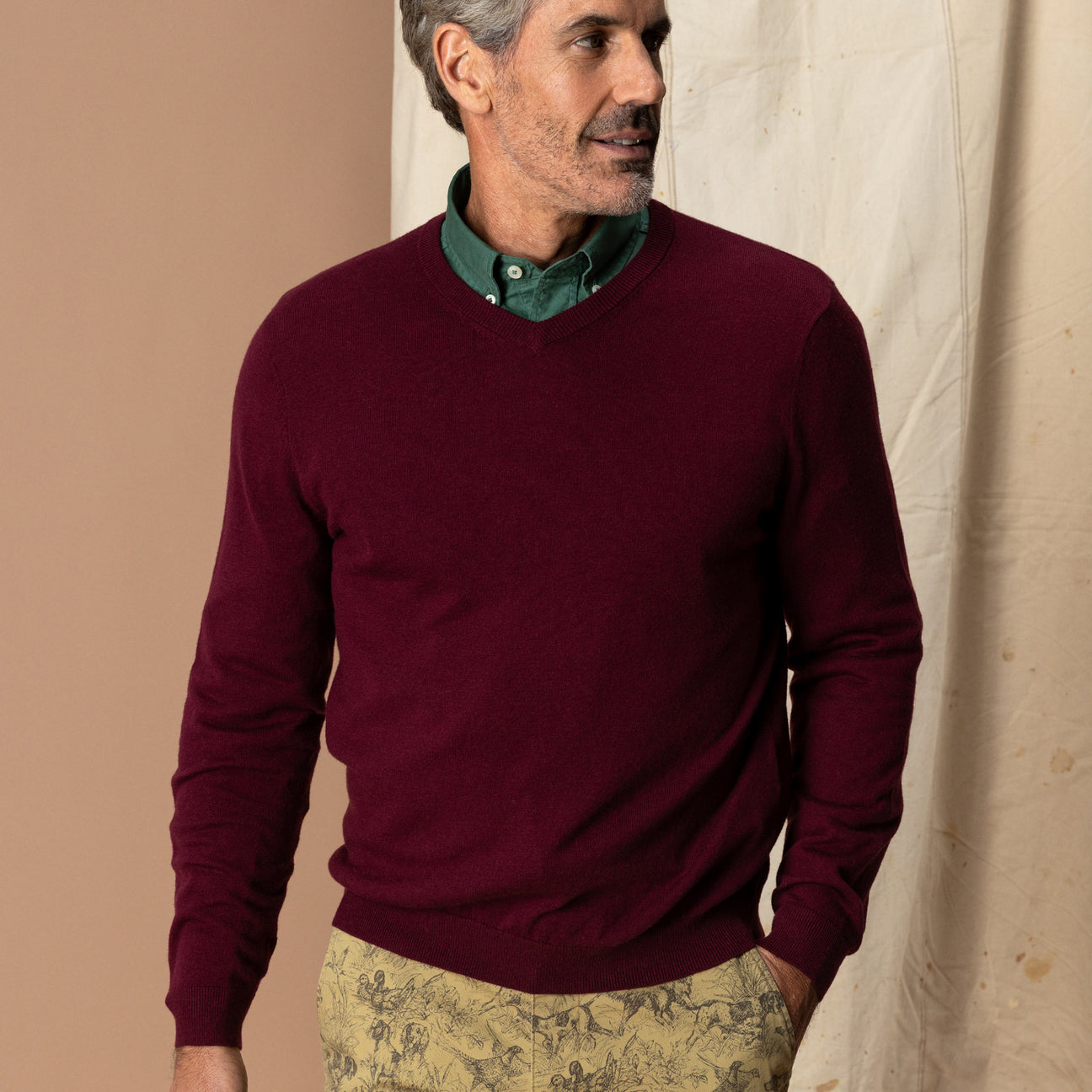 Buckley Merino V-Neck Sweater - Burgundy Heather