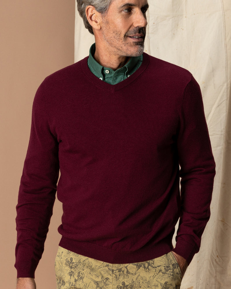 Buckley Merino V-Neck Sweater - Burgundy Heather