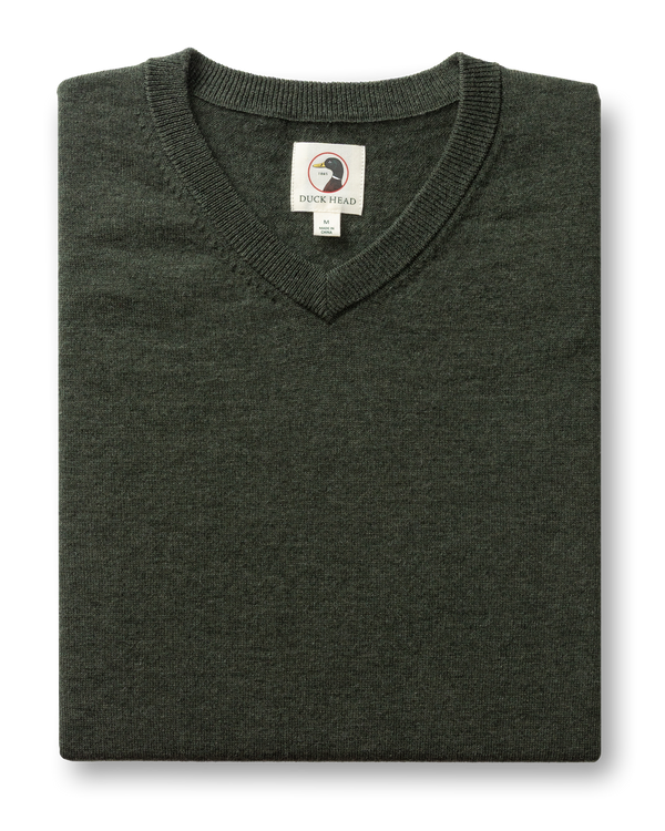 Buckley Merino V-Neck Sweater - Dark Forest Green Heather
