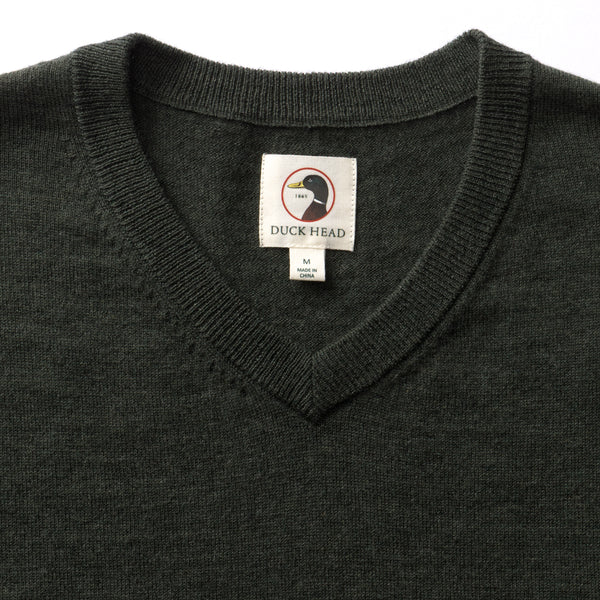 Buckley Merino V-Neck Sweater - Dark Forest Green Heather