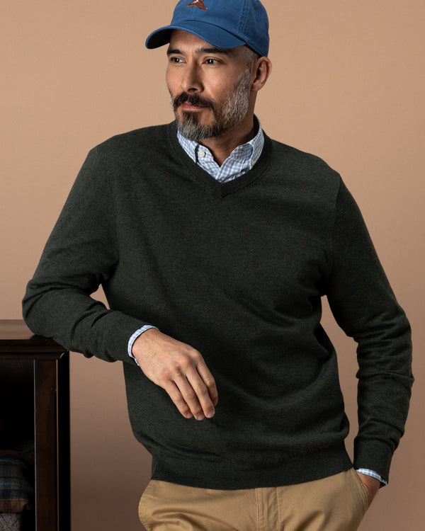 Buckley Merino V-Neck Sweater - Dark Forest Green Heather