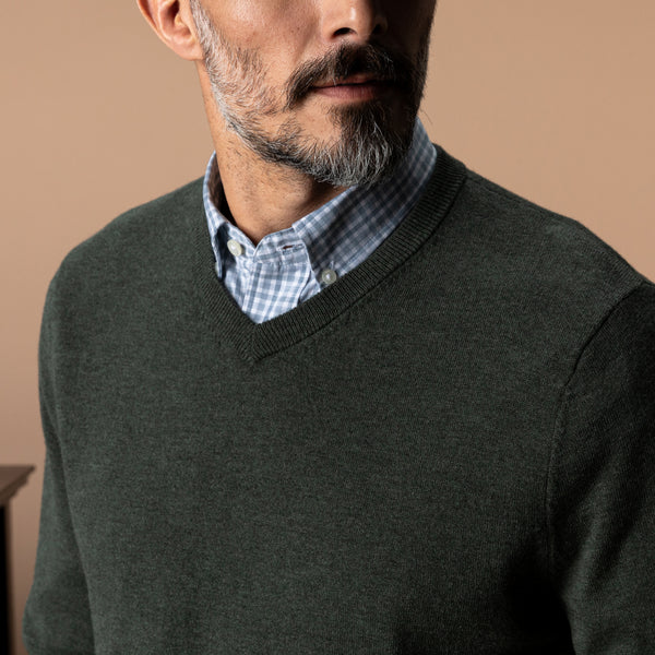 Buckley Merino V-Neck Sweater - Dark Forest Green Heather