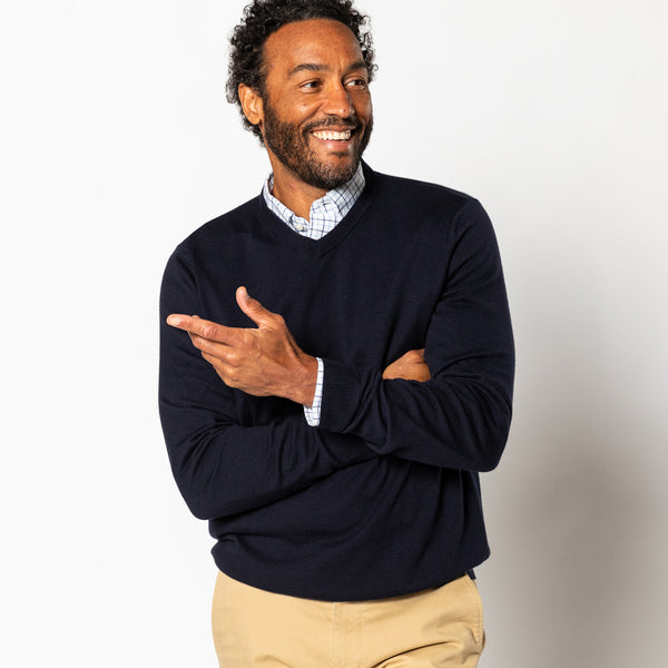 Buckley Merino V-Neck Sweater - Navy