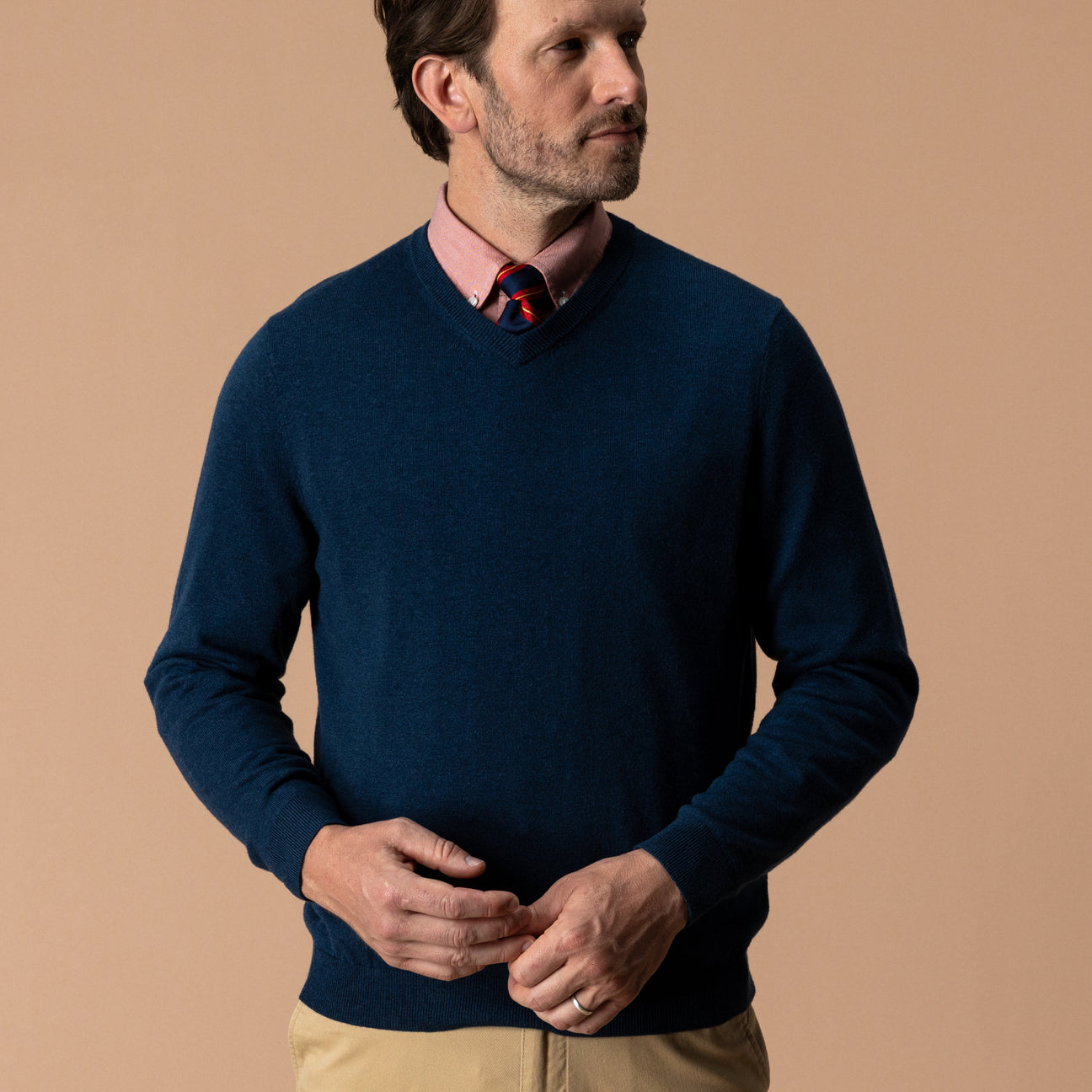 Buckley Merino V-Neck Sweater - Navy Peony Heather