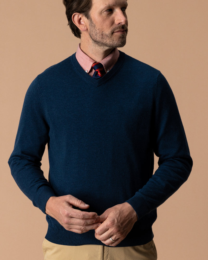 Buckley Merino V-Neck Sweater - Navy Peony Heather