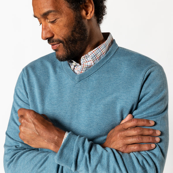 Buckley Merino V-Neck Sweater - Shadow Blue Heather