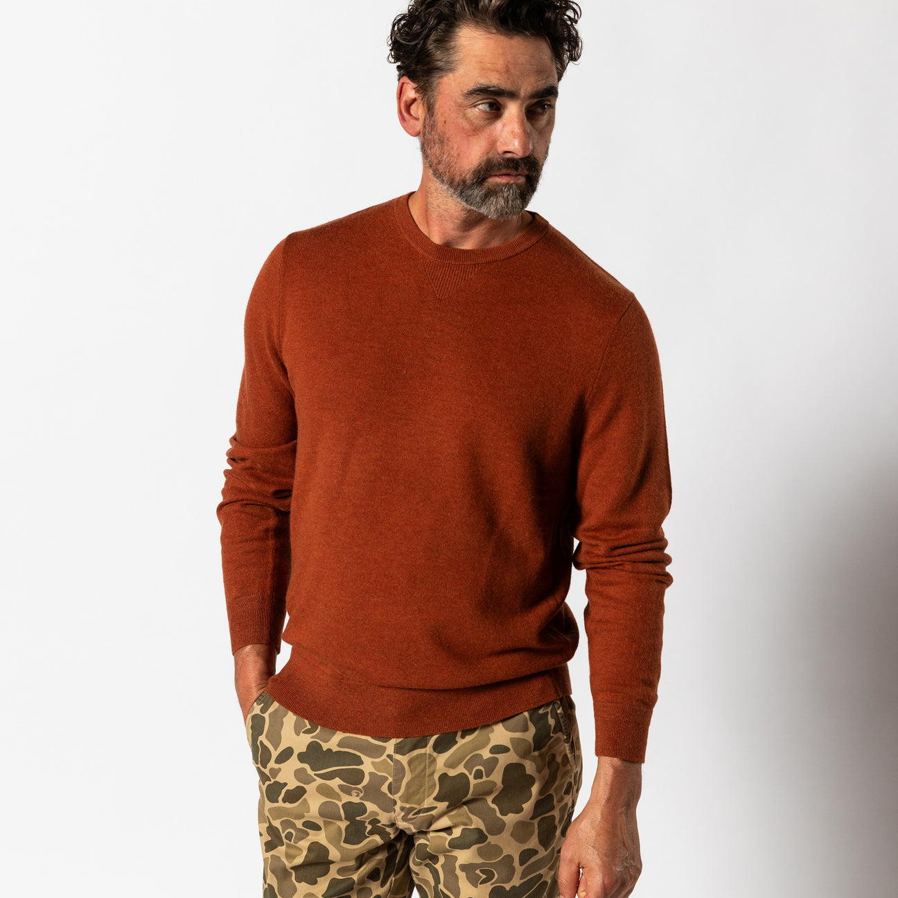 Henson Merino Crewneck Sweater - Burnt Brick Heather