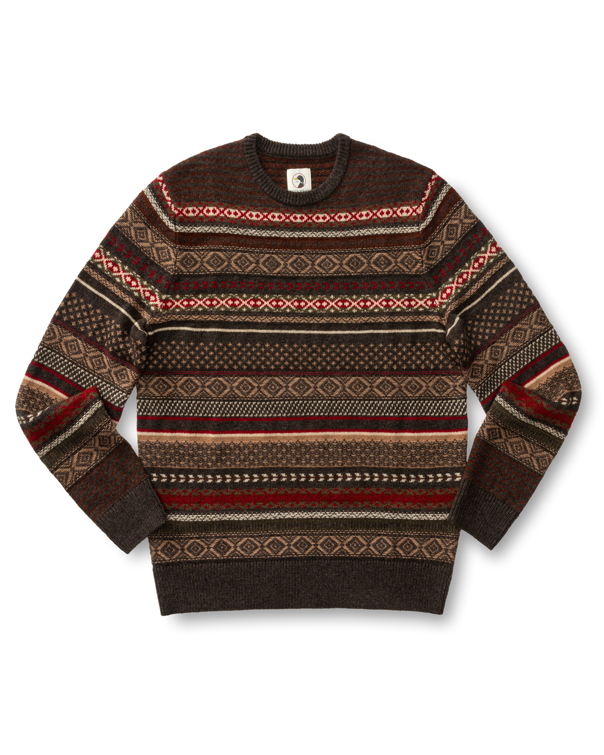 Birch Fair Isle Merino Crewneck Sweater - Espresso Brown