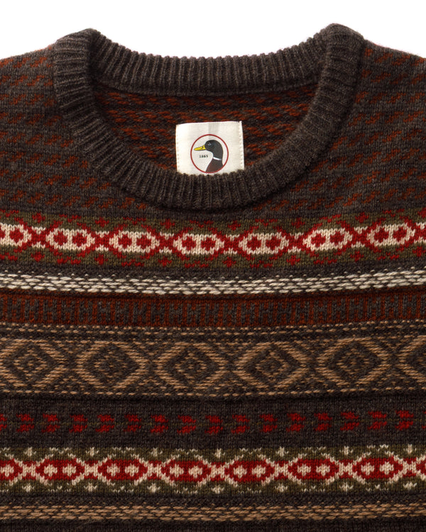 Birch Fair Isle Merino Crewneck Sweater - Espresso Brown