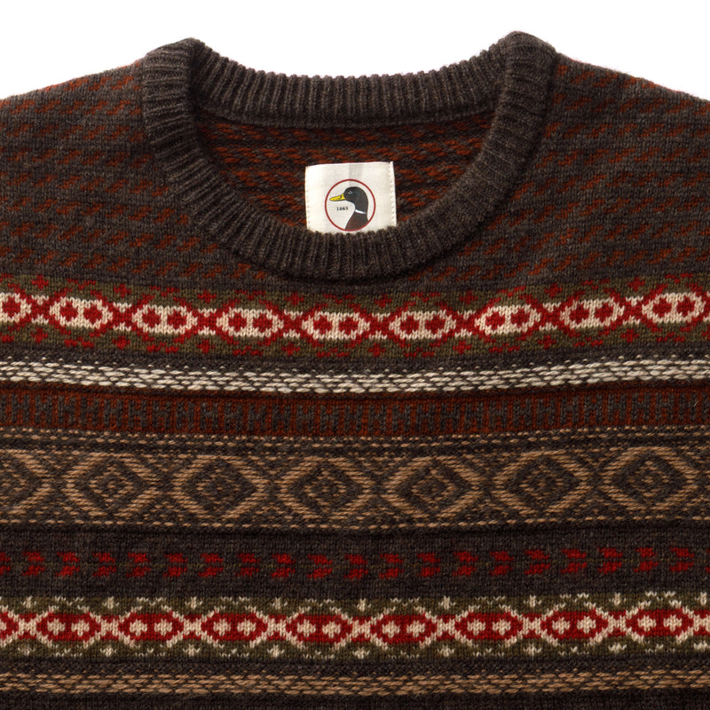 Birch Fair Isle Merino Crewneck Sweater - Espresso Brown Heather