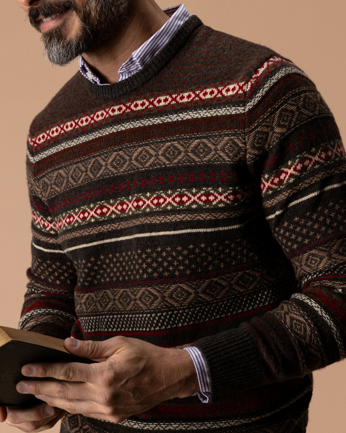 Birch Fair Isle Merino Crewneck Sweater - Espresso Brown