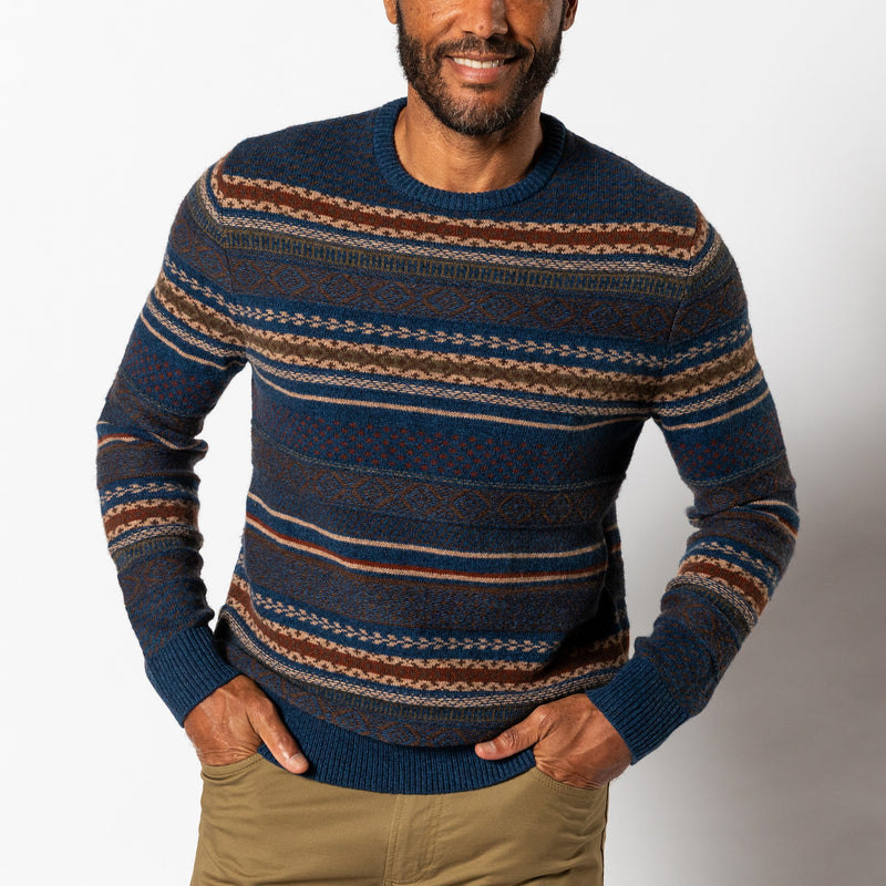 Birch Fair Isle Crewneck Sweater - Maritime Blue Heather
