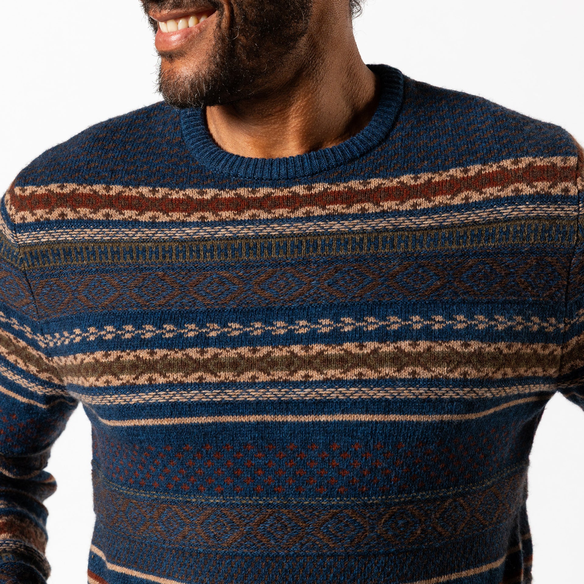 Birch Fair Isle Crewneck Sweater - Maritime Blue Heather