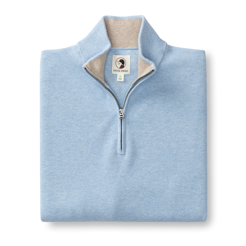 Colton Pique 1/4 Zip Sweater - Light Blue