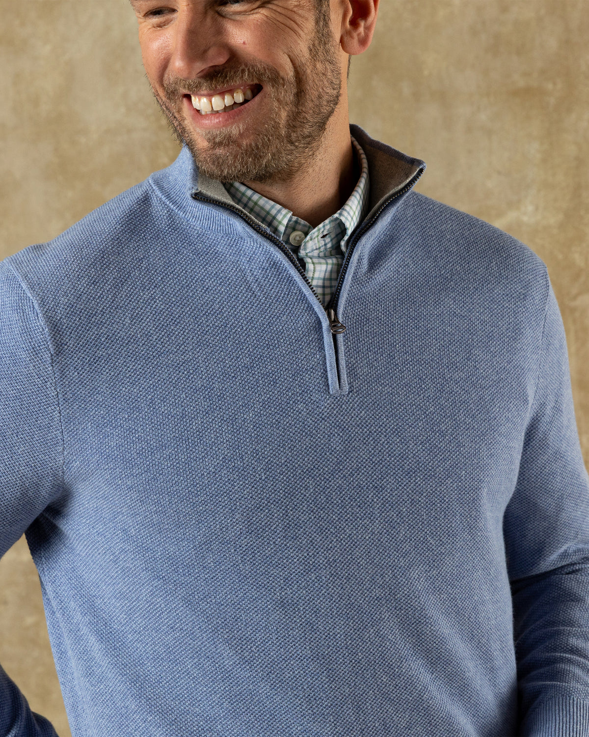 Colton Pique 1/4 Zip Sweater - Chambray Blue Heather