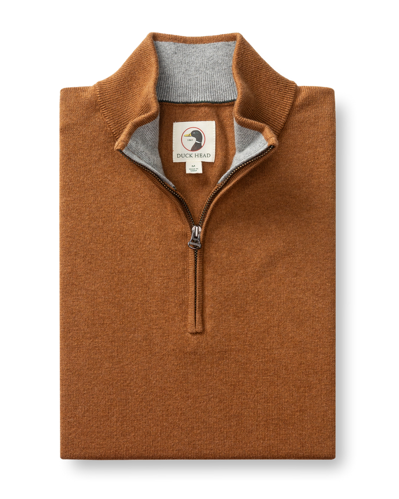 Ridley Cotton Cashmere 1/4 Zip Sweater - Dark Amber Heather