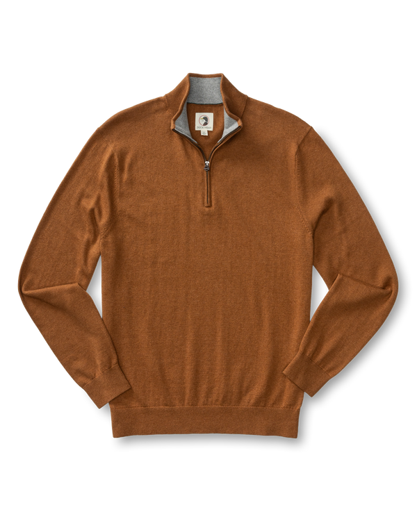 Ridley Cotton Cashmere 1/4 Zip Sweater - Dark Amber Heather