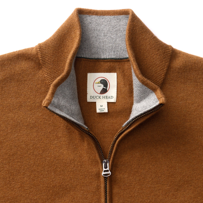 Ridley Cotton Cashmere 1/4 Zip Sweater - Dark Amber Heather