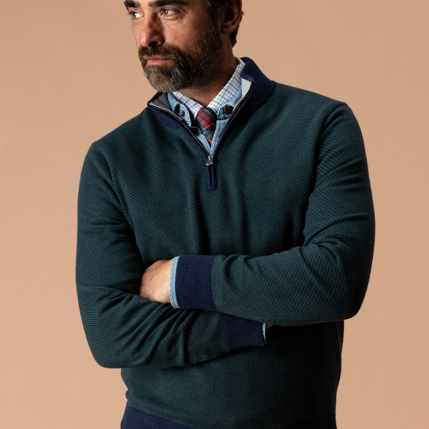 Ridley Cotton Cashmere 1/4 Zip Sweater - Hunter Green Heather