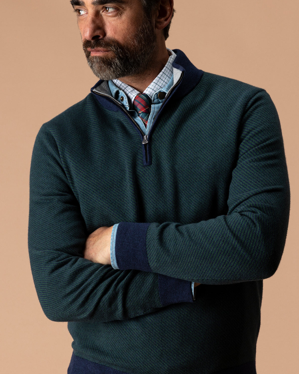 Ridley Cotton Cashmere 1/4 Zip Sweater - Hunter Green Heather