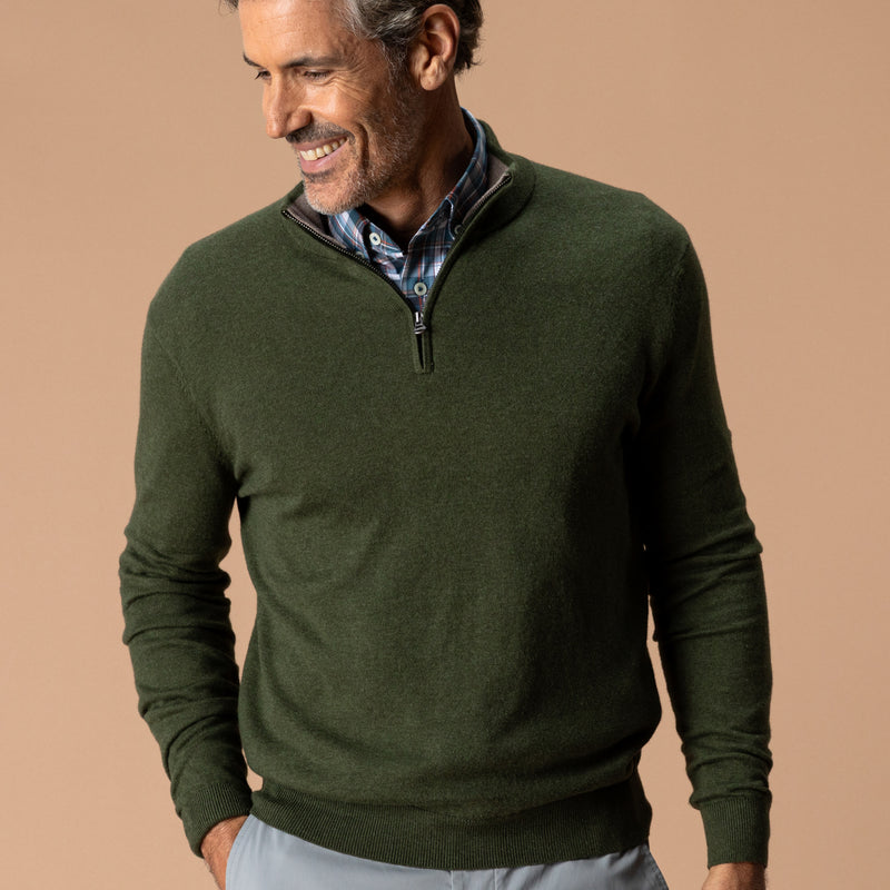 Ridley Cotton Cashmere 1/4 Zip Sweater - Deep Olive
