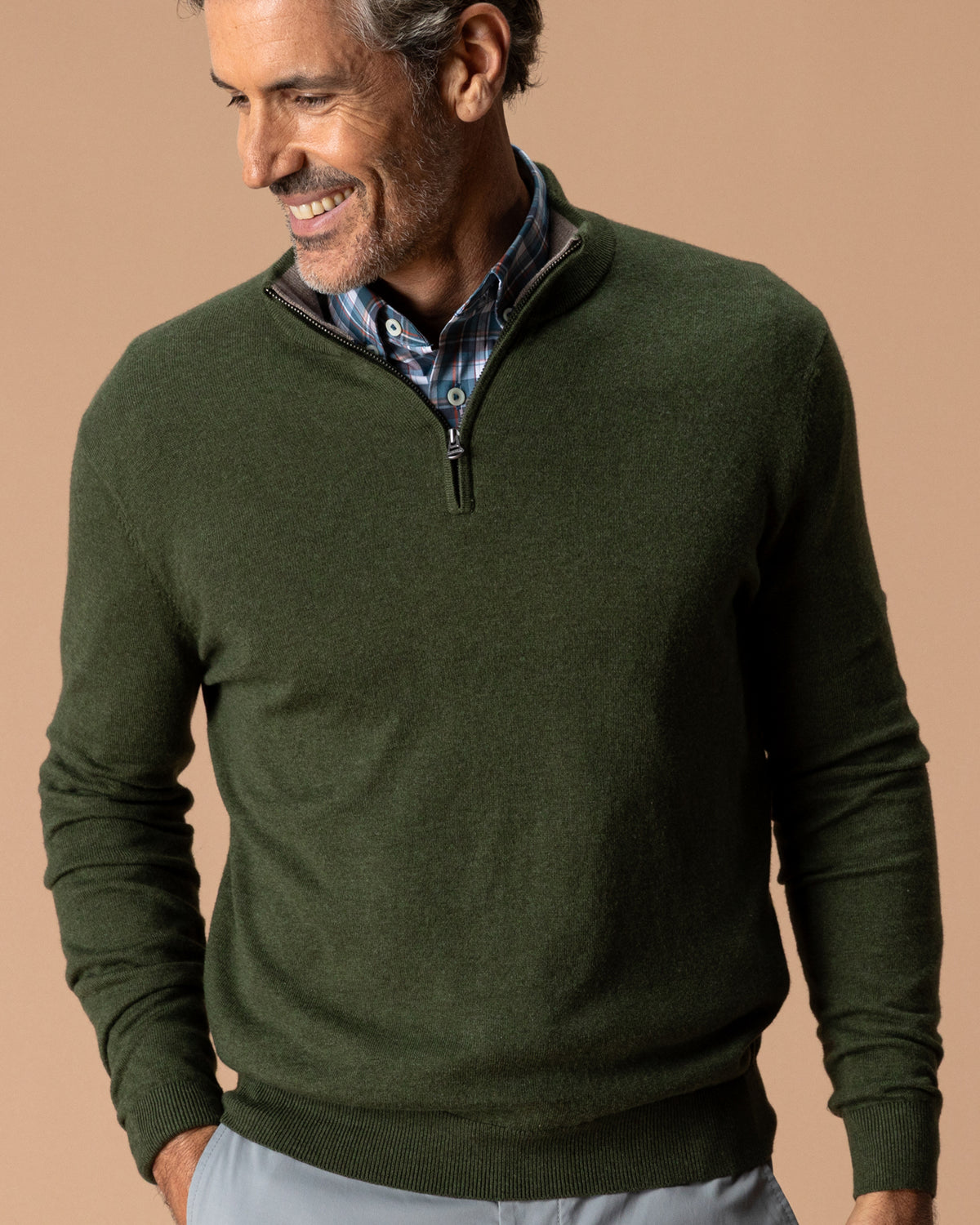 Ridley Cotton Cashmere 1/4 Zip Sweater - Deep Olive