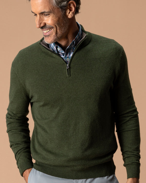 Ridley Cotton Cashmere 1/4 Zip Sweater - Deep Olive