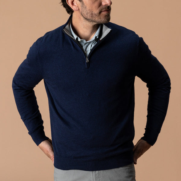 Ridley Cotton Cashmere 1/4 Zip Sweater - Maritime Blue