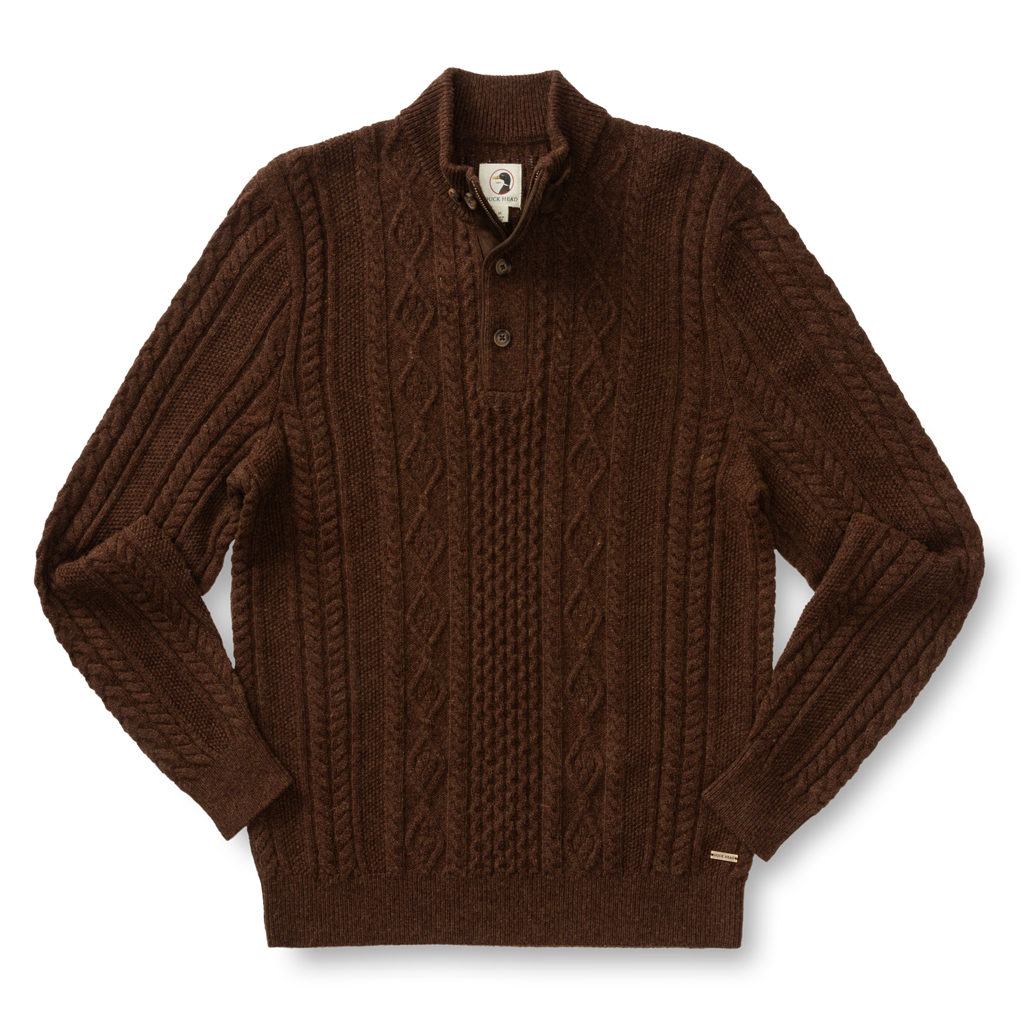 Haines 1/4 Zip Cable Knit Sweater - Dark Brown Heather