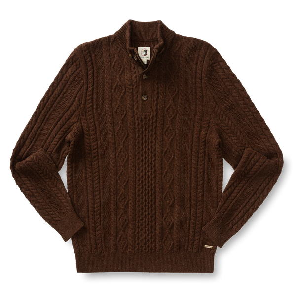 Haines 1/4 Zip Cable Knit Sweater - Dark Brown Heather