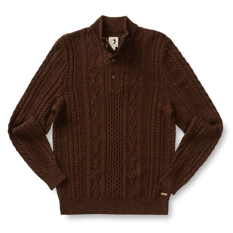 Haines 1/4 Zip Cable Knit Sweater - Dark Brown Heather