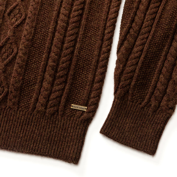 Haines 1/4 Zip Cable Knit Sweater - Dark Brown Heather