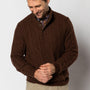 Haines 1/4 Zip Cable Knit Sweater - Dark Brown Heather