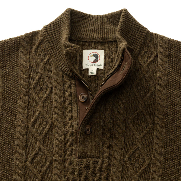 Haines 1/4 Zip Cable Knit Sweater - Olive