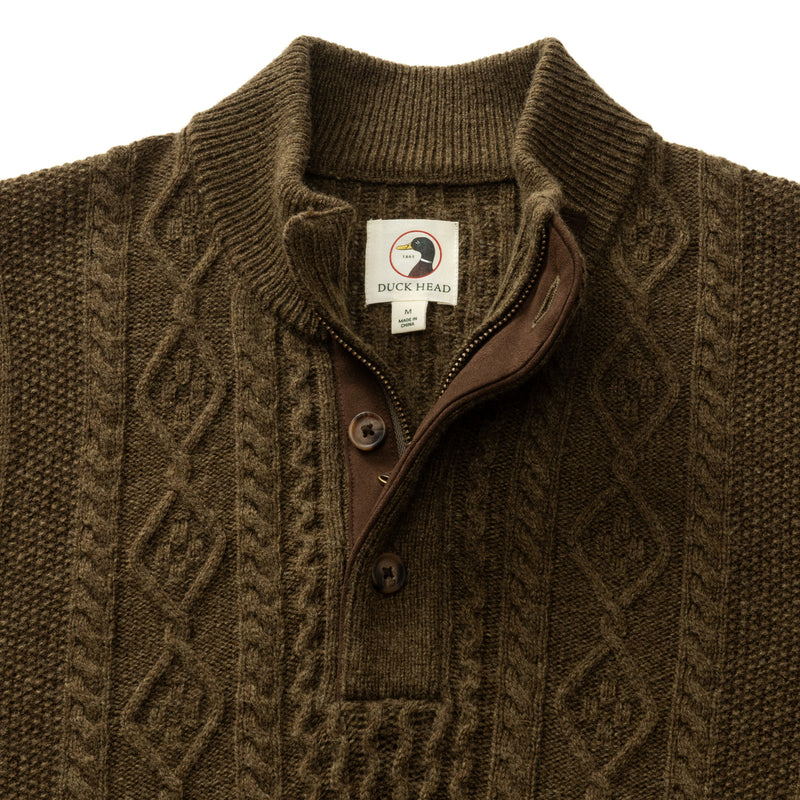 Haines 1/4 Zip Cable Knit Sweater - Olive