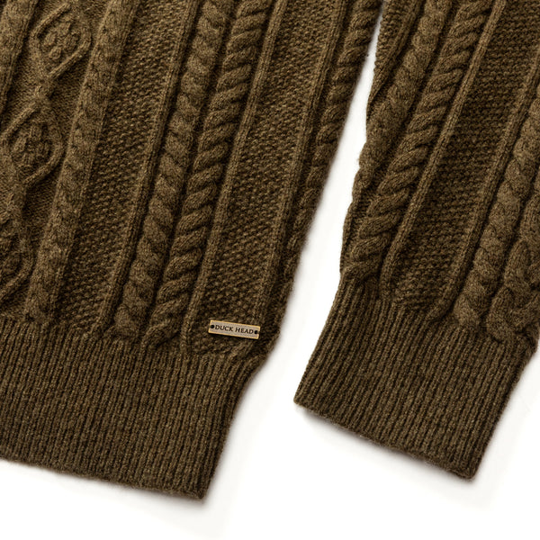 Haines 1/4 Zip Cable Knit Sweater - Olive