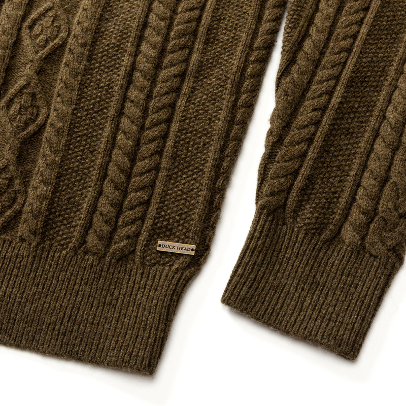 Haines 1/4 Zip Cable Knit Sweater - Olive