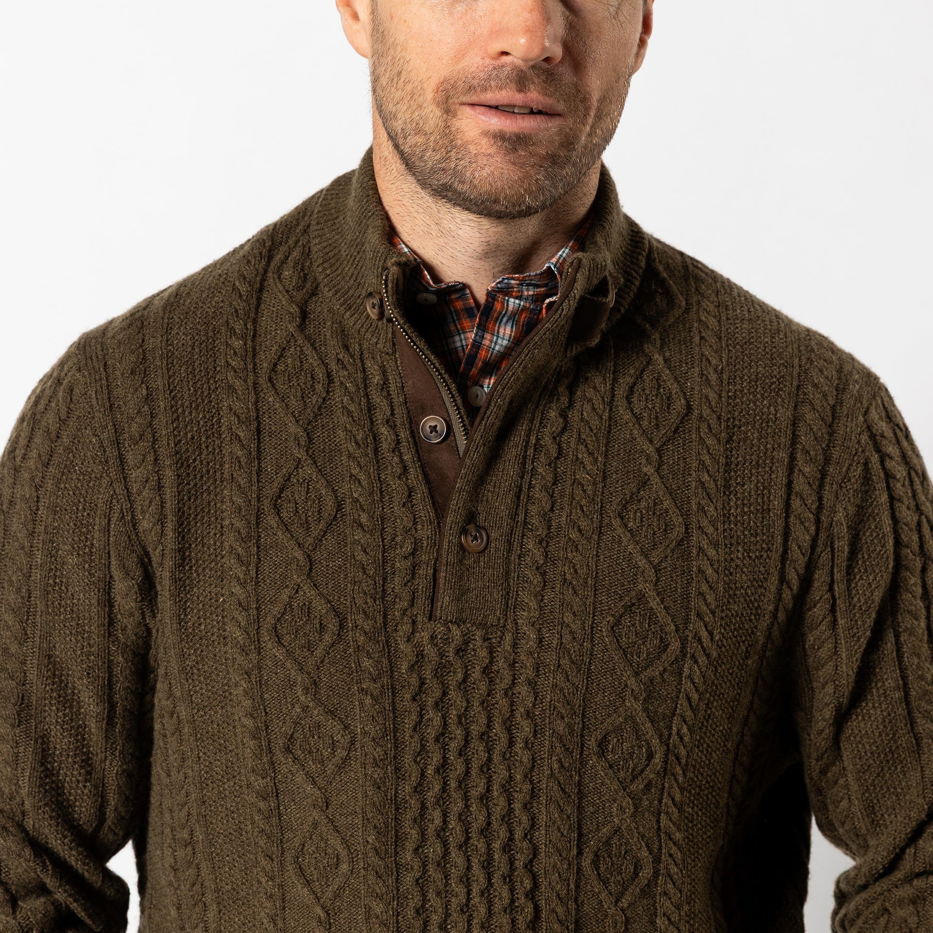 Haines 1/4 Zip Cable Knit Sweater - Olive