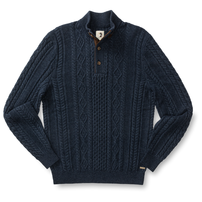 Haines 1/4 Zip Cable Knit Sweater - Navy Heather